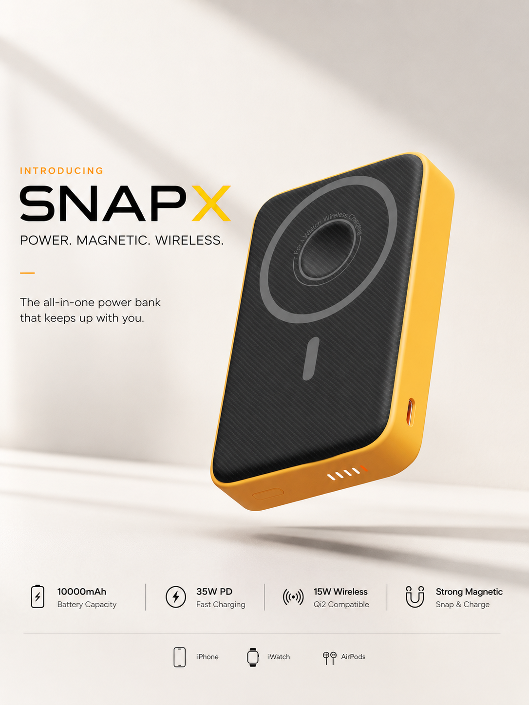 SnapX Carbon Fibre MagSafe Powerbank with LCD | QuidLab